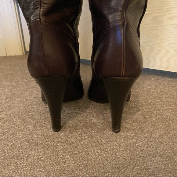 Missoni Brown Leather Boots Knit Striped Block Heel Knee High w/box 8.5 EU 38.5 - Picture 15 of 15